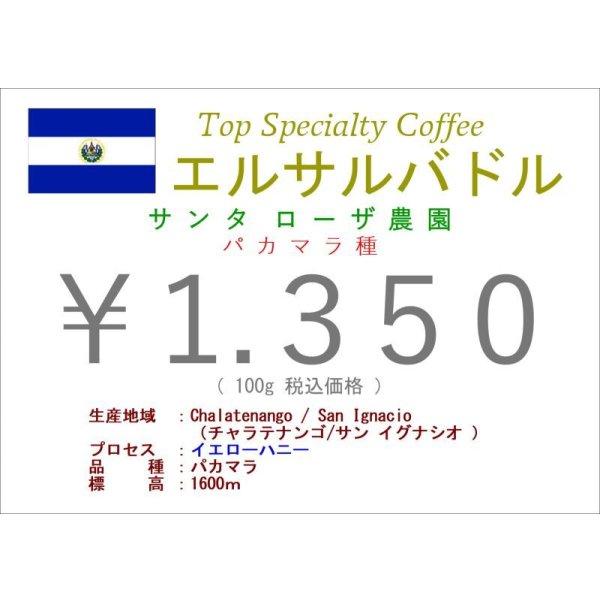 画像1: エルサルバドル　サンタ・ローザ農園　パカマラ種　ハニー　１００ｇ (1)